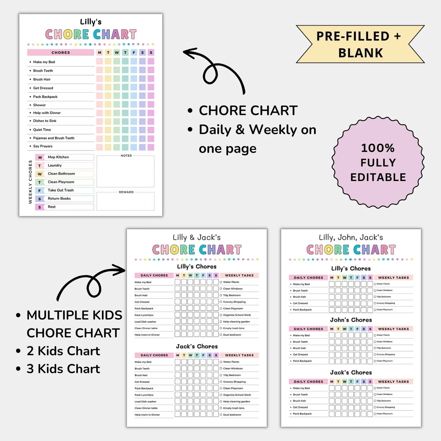 Editable Kids Chore Chart Bundle for Autism & ADHD