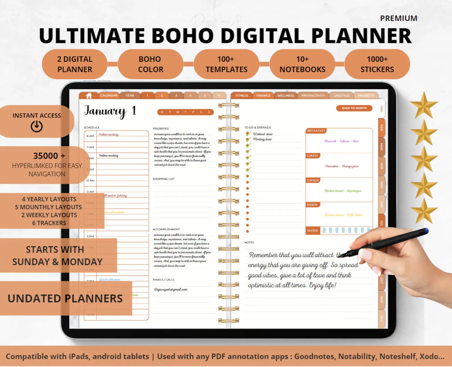 Undated Boho Digital Planner Bundle