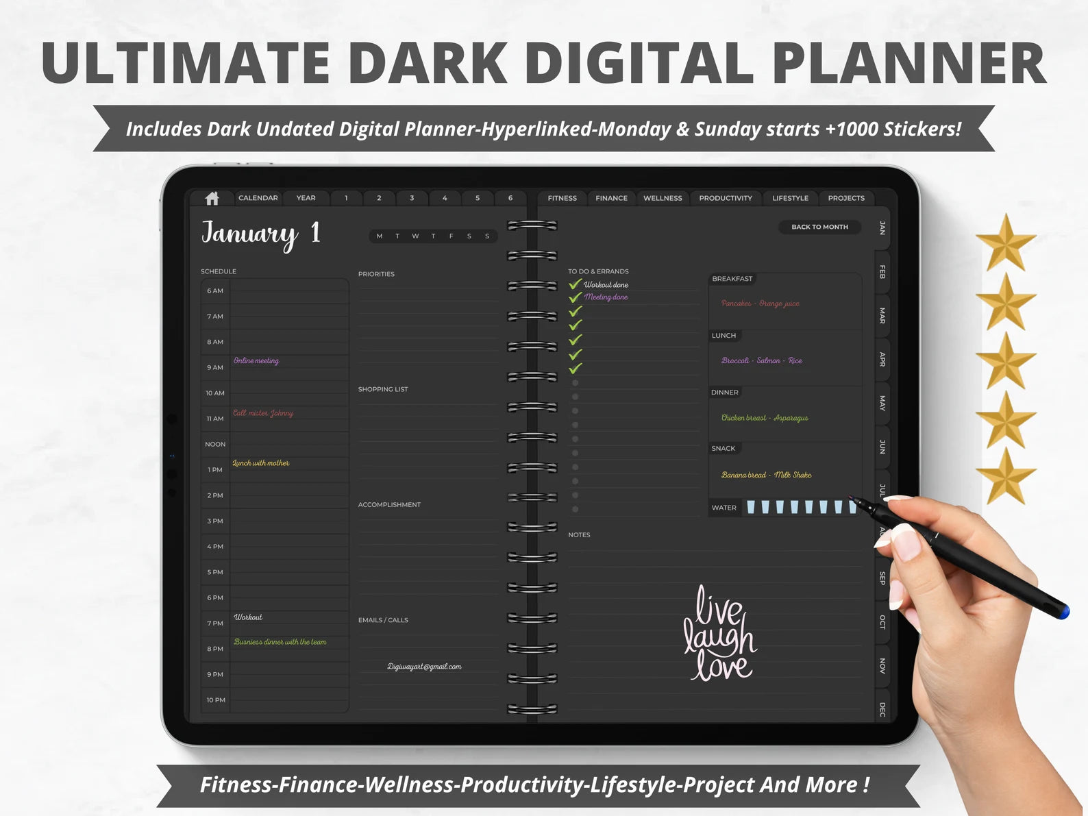 2023 + 2024 UNDATED DIGITAL PLANNER DARK MODE