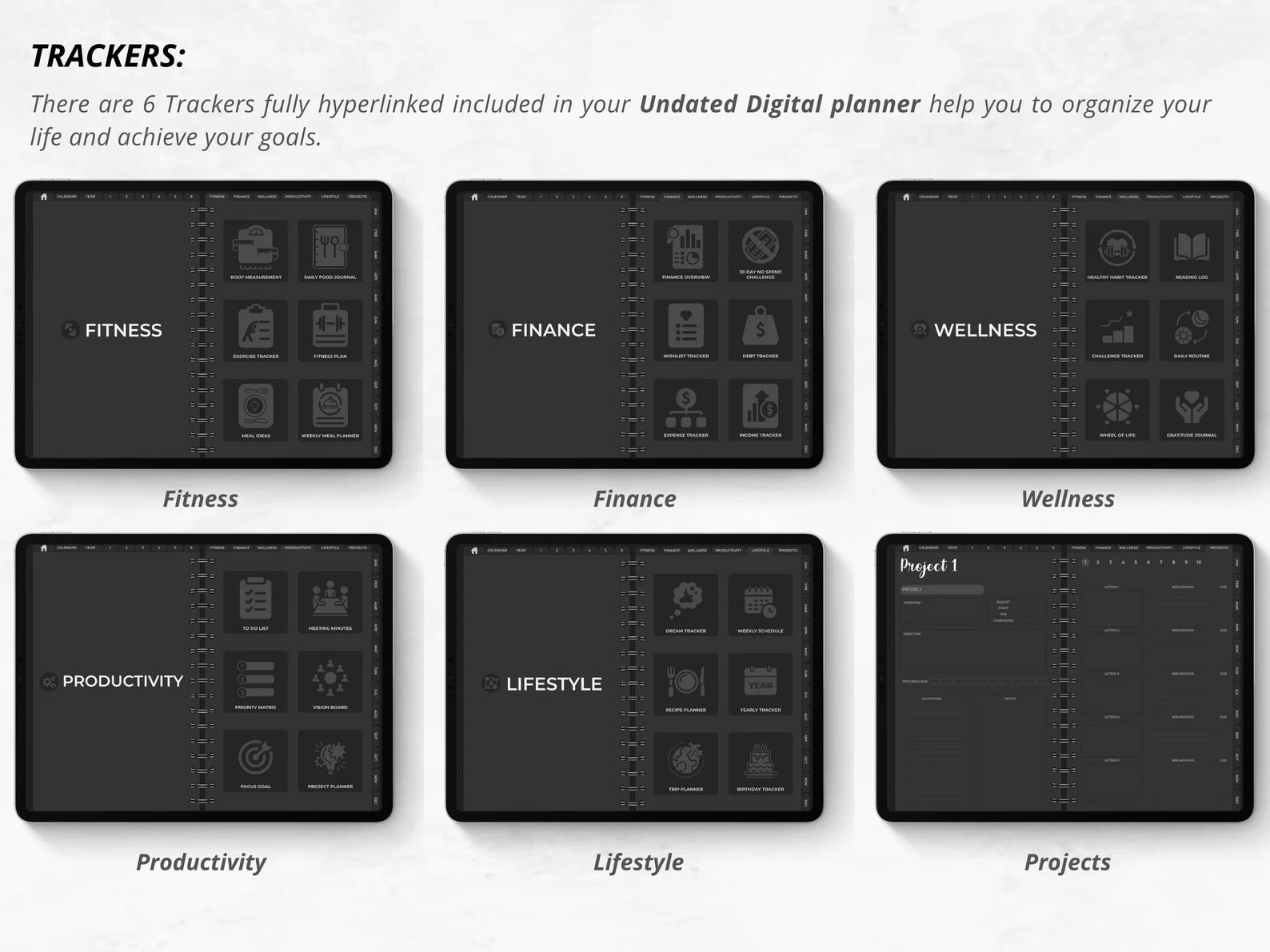 2023 + 2024 UNDATED DIGITAL PLANNER DARK MODE