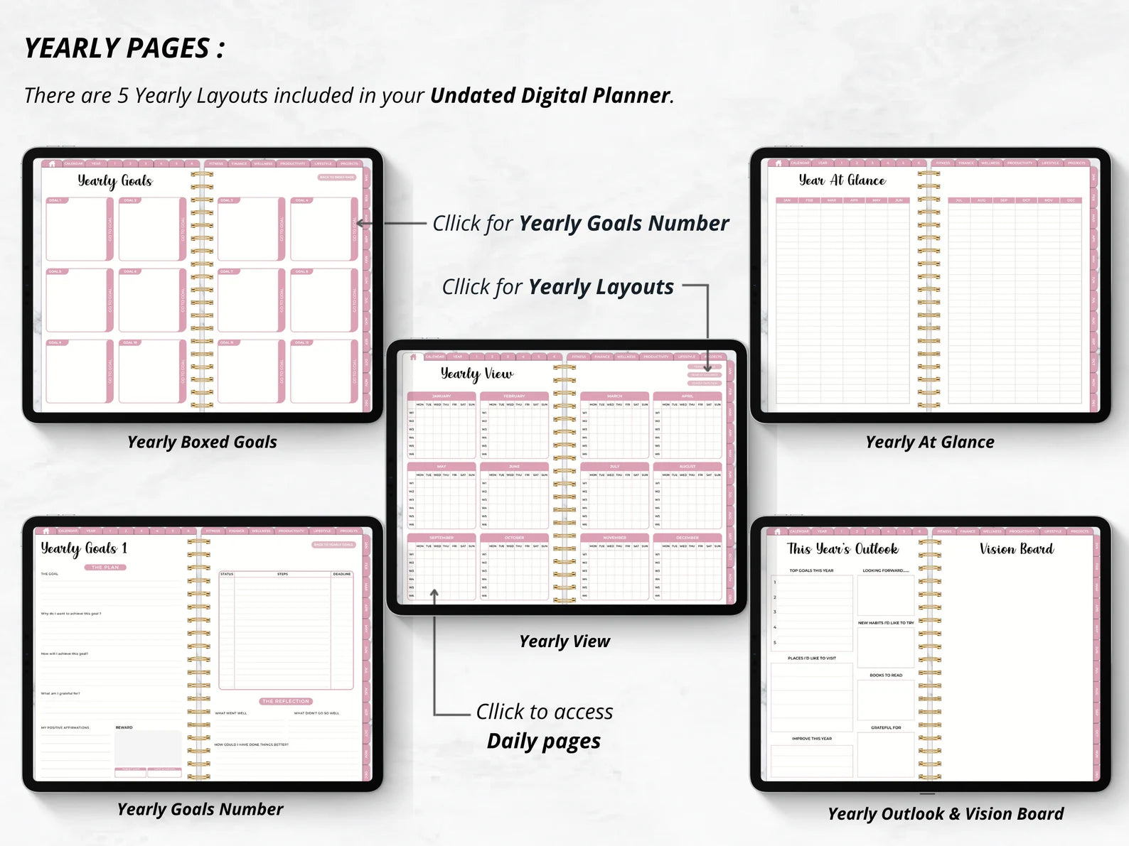 2023 + 2024 UNDATED DIGITAL PLANNER PINK MODE