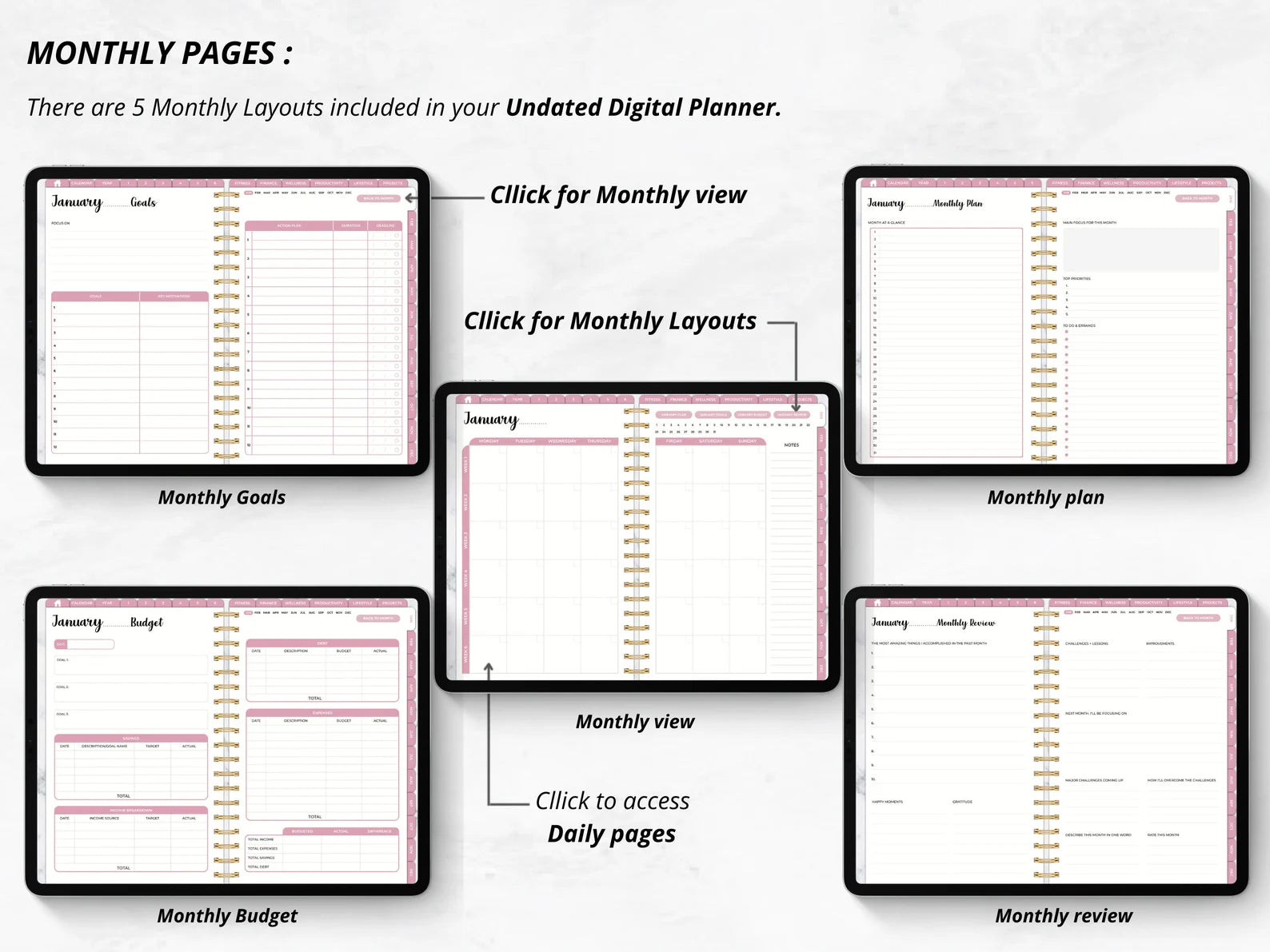 2023 + 2024 UNDATED DIGITAL PLANNER PINK MODE