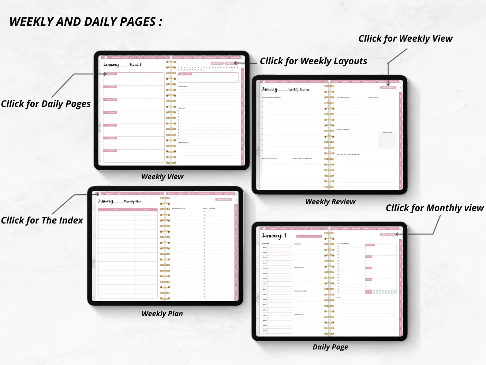 2023 + 2024 UNDATED DIGITAL PLANNER PINK MODE