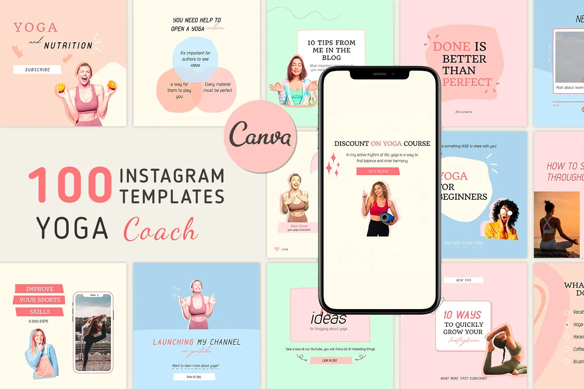 100 YOGA COACH Instagram Templates