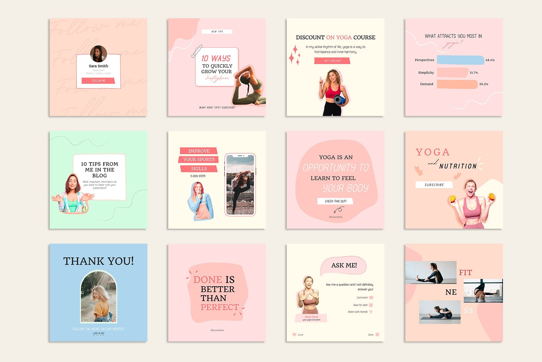 100 YOGA COACH Instagram Templates