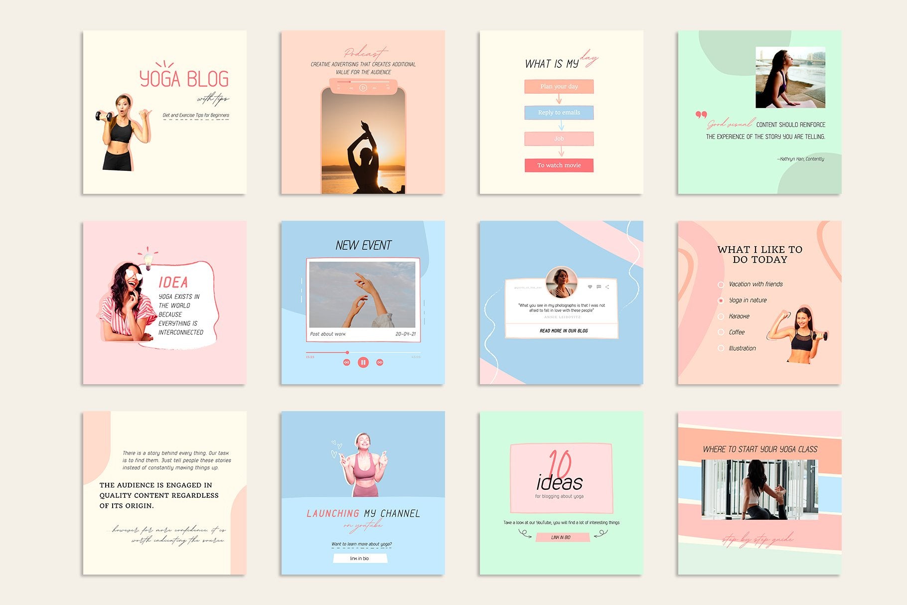 100 YOGA COACH Instagram Templates