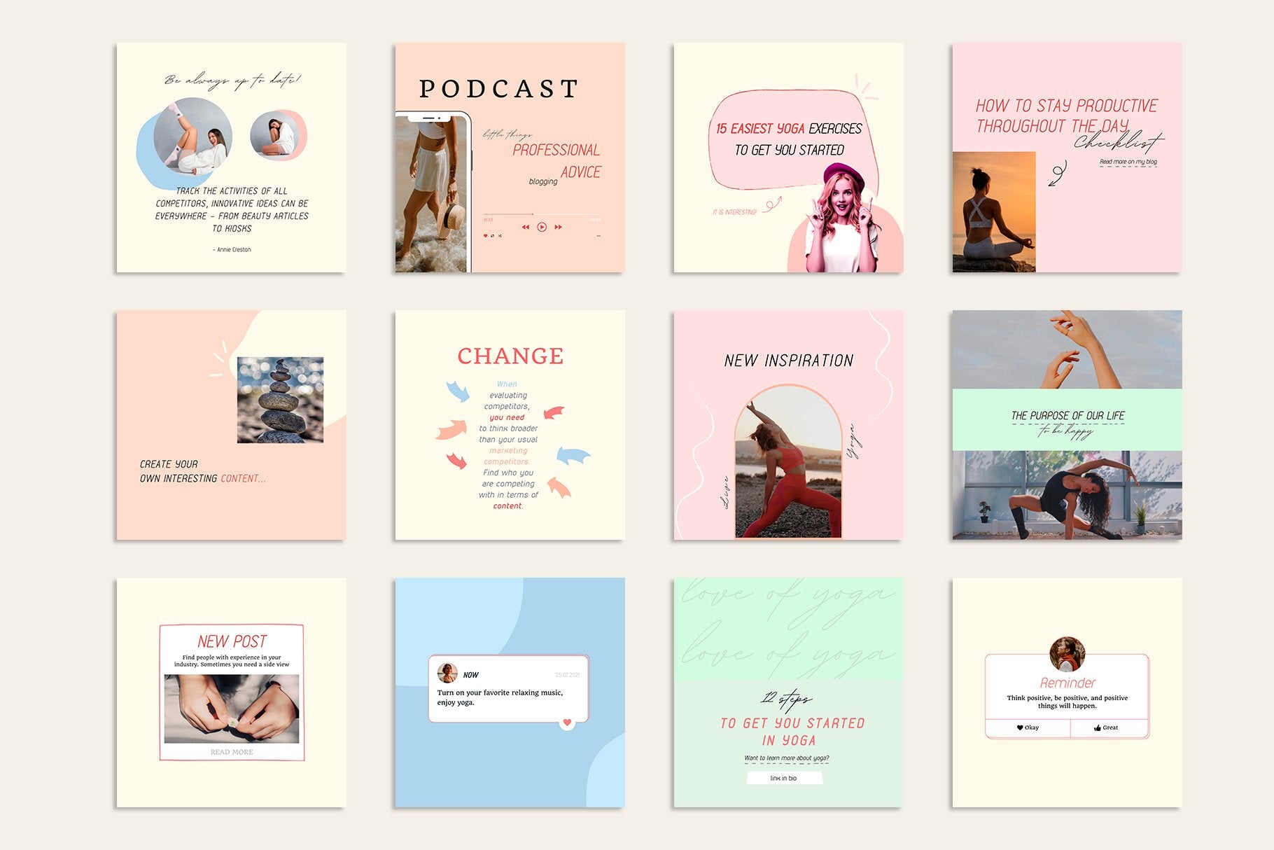 100 YOGA COACH Instagram Templates