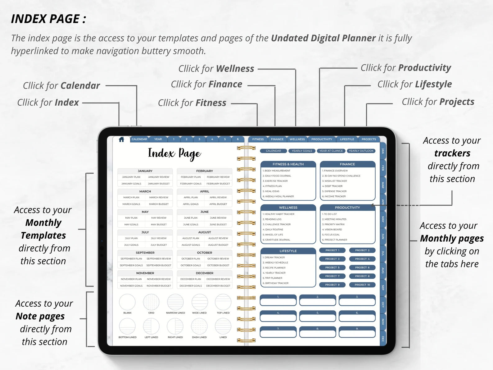 2023 + 2024 UNDATED DIGITAL PLANNER BLUE MODE