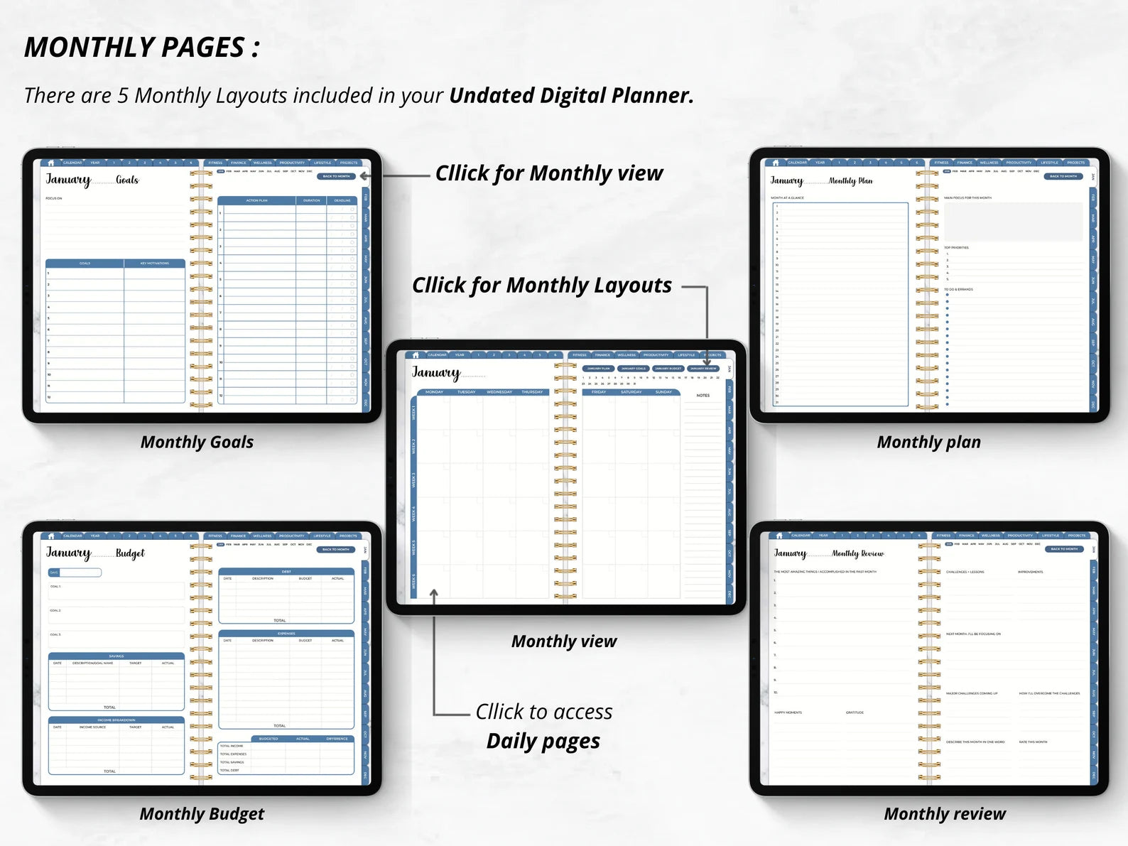 2023 + 2024 UNDATED DIGITAL PLANNER BLUE MODE