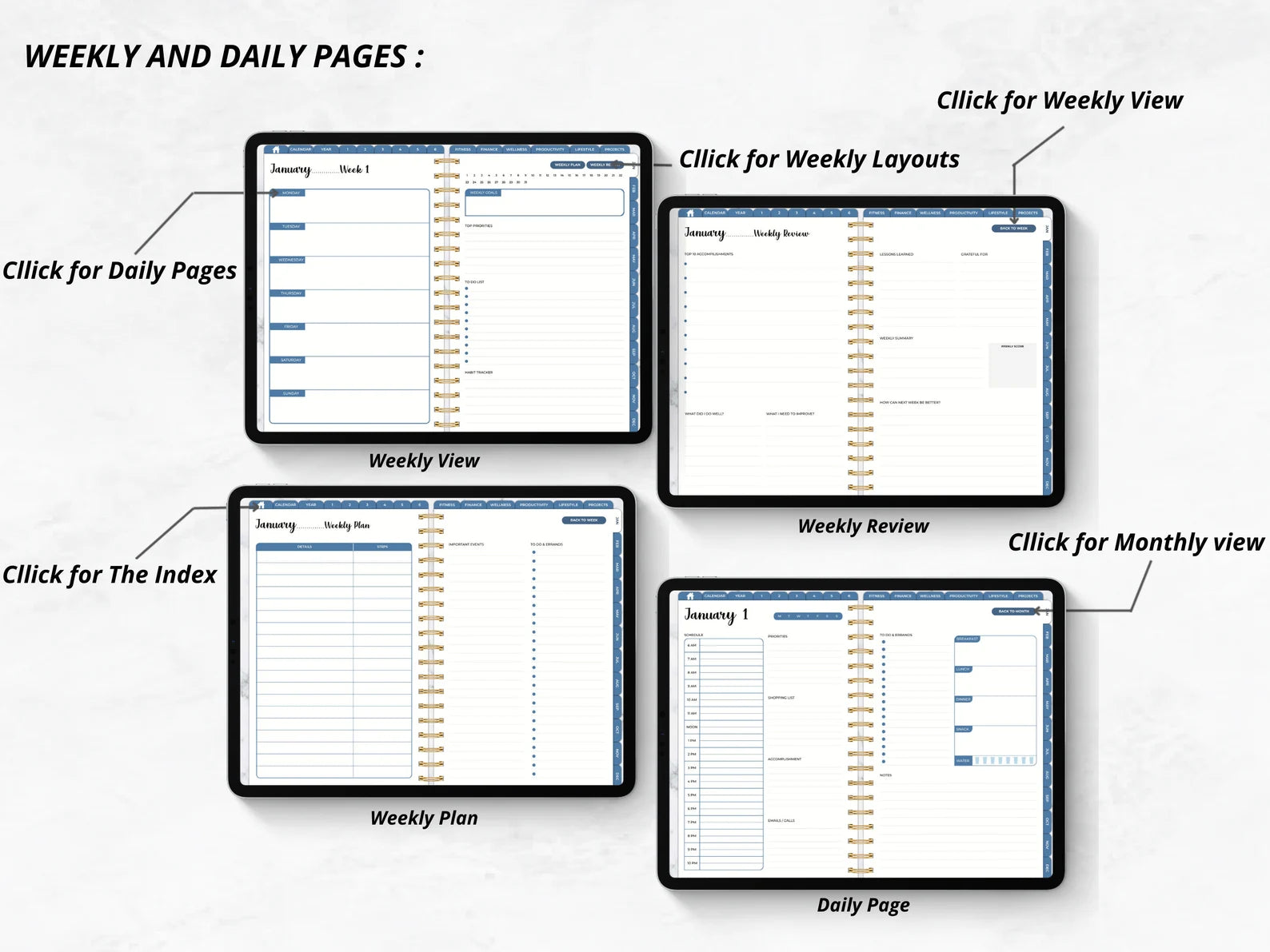 2023 + 2024 UNDATED DIGITAL PLANNER BLUE MODE